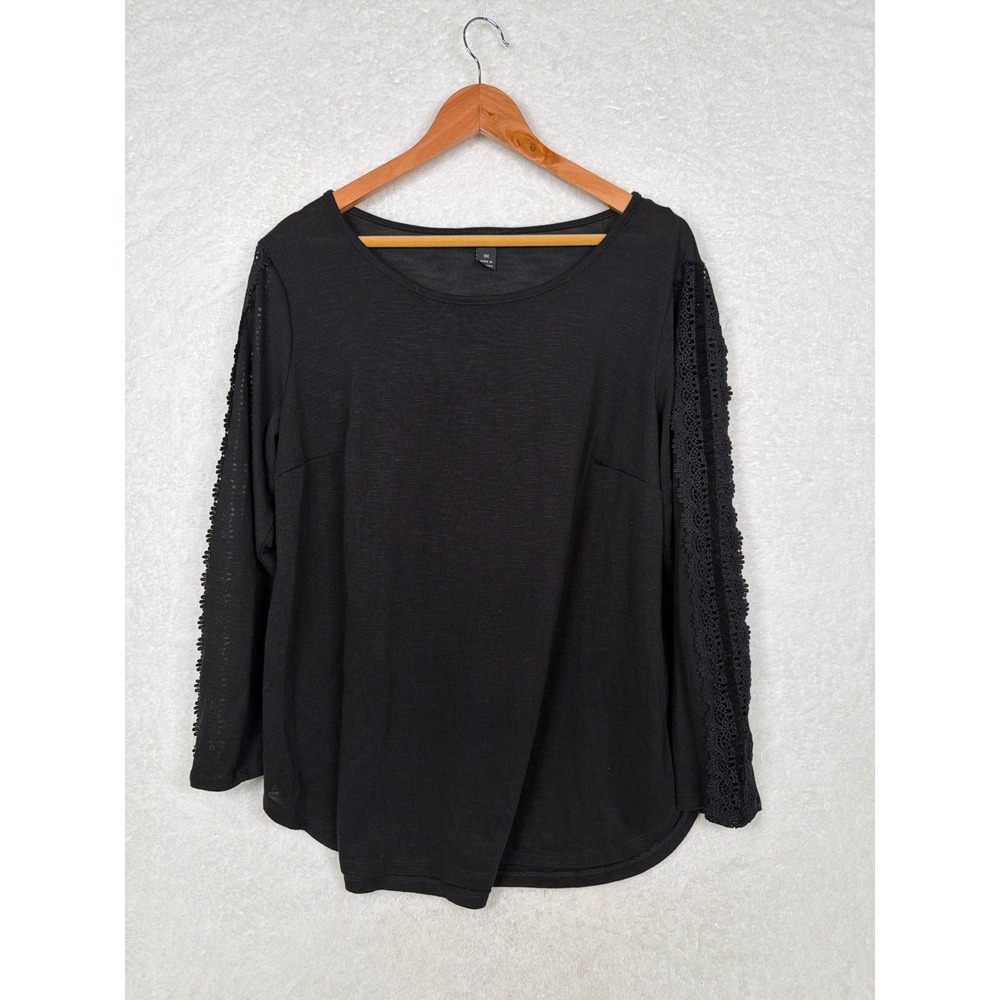 ALYX Top Women 0X Black Casual Lace Velvet Trim Long Sleeve Slub Knit 3474YON